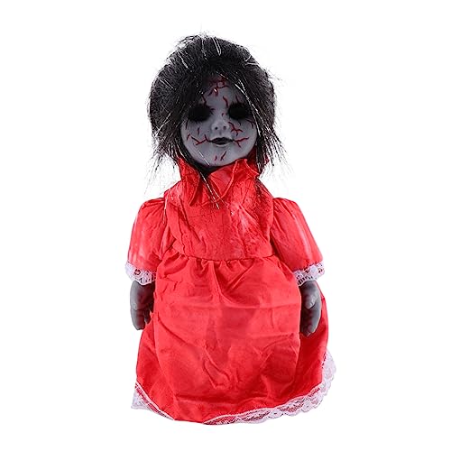 Vaguelly Boneca de Halloween ativada por voz com luz e movimento brinquedo assustador para decoração de festa e casa sem bateria acessório terrível para brincadeira e Halloween