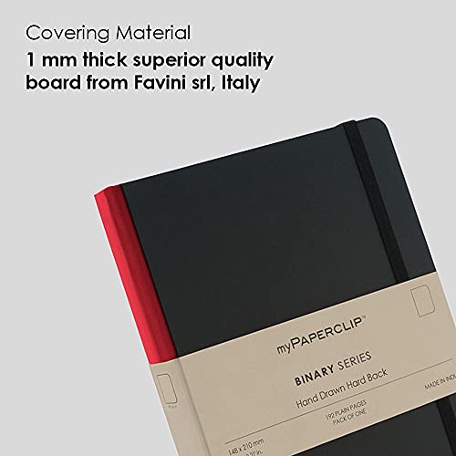 Image of myPAPERCLIP Binary Series - A5 Unruled Notebook | Italian Hardboard Cover | 192 Pages, 80 GSM Paper, A5 (5.83 x 8.27 in) | Thread Bound with Elastic Closure & Bookmark | Red