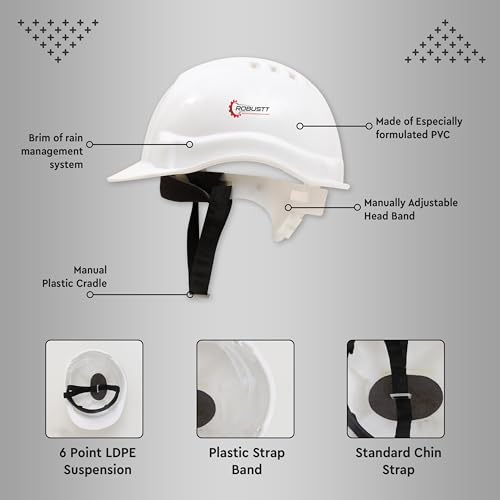 Image of Robustt Safety Helmet - White (Pack of 5) | Adjustable Headband | Heavy Duty Material | As Per ISI Safety Standard | Non Irritant and Soft Fabric | Lightweight and Durable