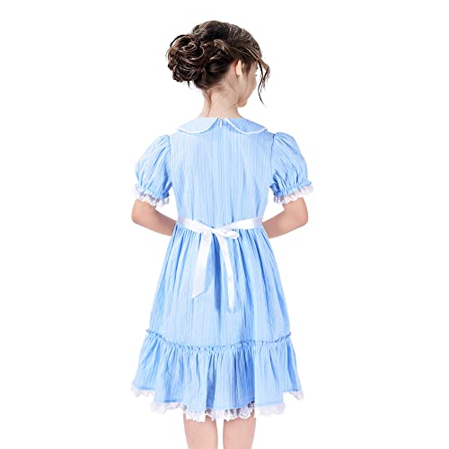 Sunny Fashion Girls Dress Blue Collar Pink Flower Scary Horror Twins Halloween3