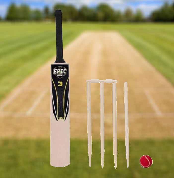 Kids Cricket Set Rubber Grip Wooden Bat / 4 Stumps / Bails and Soft Ball - Cricket Set Size 3
