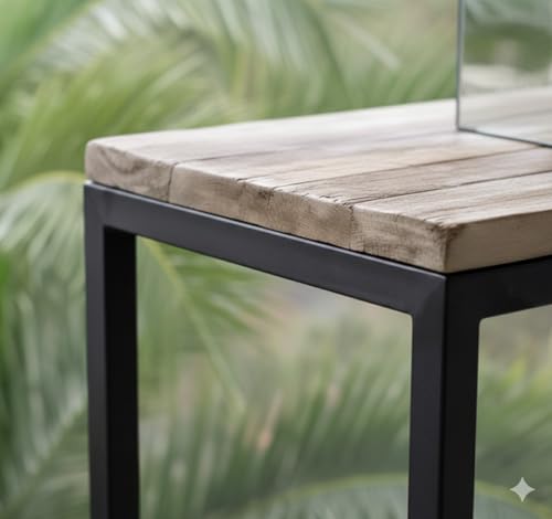 Image of Solid Wood Top & Metal Frame Study Table | Wooden Study Desk | Office Table for Study Room | Office | Library | Kids Room | Living Room | Finish Color - Teak Finish |