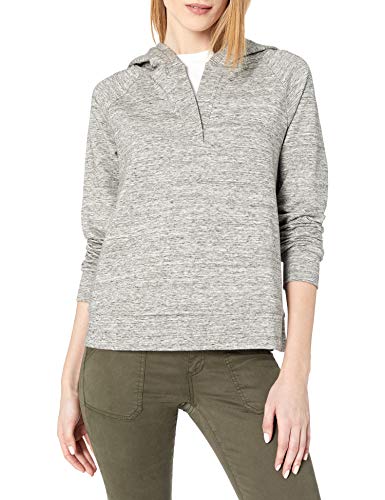 Amazon Brand - Daily Ritual Women's Terry Cotton and Modal Hooded Henley Pullover, Heather Grey Spacedye,Large