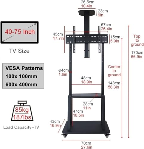 Soporte móvil para TV con ruedas y estantes ajustables miniatura 2