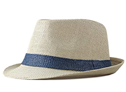 Chennuo Panamahüte Trilby Strohhut Fedora Sommerhut Herren Breite Krempe Strandhut Sonnenhut (Beige-1) Cover