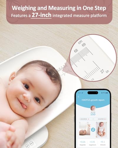 Image of GROWNSY Digital Baby Scale & Pet Scale Up to 330 lbs, with Bluetooth | Accurate Weighing, 330 lb Capacity, Hold Function, 27 inch Height Measurement, LED Display, 5 Weighing Units
