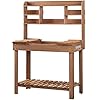 Topeakmart Potting Bench Germination Table Wood Garden Work Bench Flatform wDisplay RackPractical Storage Prganizer for Backyard Patio and Balcony Brown