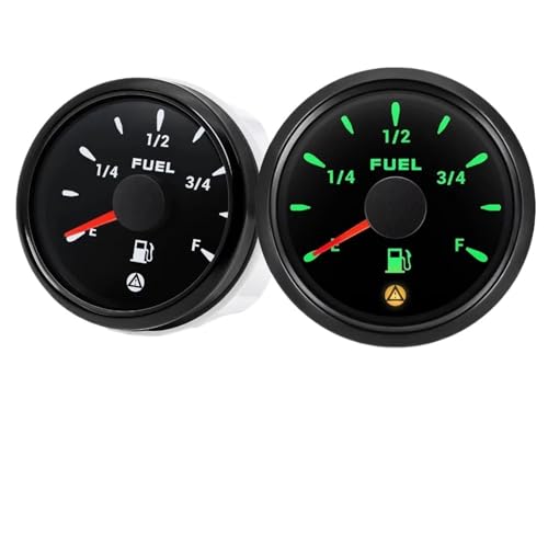 52mm Fuel Level Gauge with Flashing Alarm 0-190ohm 240-33ohm 10-180ohm 0-90ohm Car Oil Tank Gauge Meter 7 Colors LED(Brown)