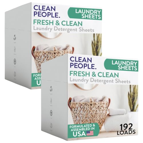 Clean People Laundry Detergent Sheets- Recyclable Packaging Hypoallergenic Stain Fighting Works with All Machines including HE (384 Count Fresh Scent)