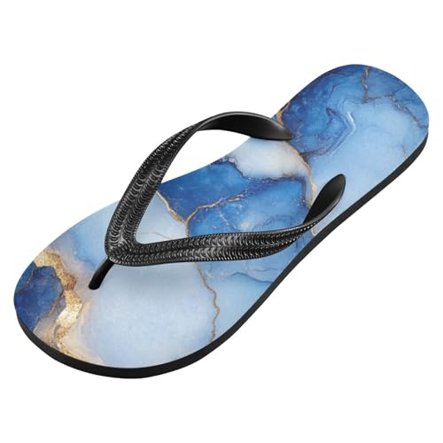 Tongs en caoutchouc femme bleu roi et blanc à motif marbre pour l'été