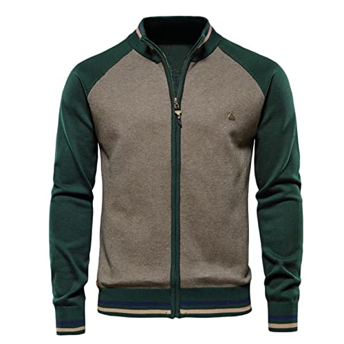 Pull homme hiver vert XXL chaud en coton jacquard décontracté