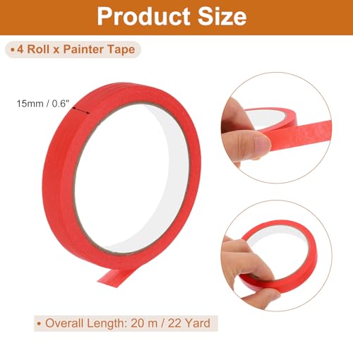 Image of PATIKIL Masking Tape 0.6 Inch Wide, 4 Roll 22 Yard Painters Tape Bulk No Residue Craft Tape for Wall Painting Labeling Car Painting Home DIY Flower Crafts Decoration, Red