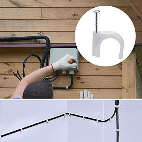 40Pcs Round Cable Clips,White Steel Nails Cable Clips, with Portable PP Box Cable Nail Clips 18mm