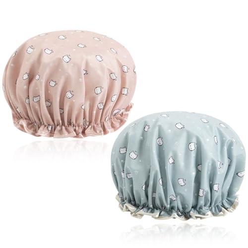 2 Piezas Gorro de Baño Elástico con Doble Cape, Gorros de Ducha Impermeables, para Cabello de Tratamientos, Hidratación, Teñir el Cabello, Duchas