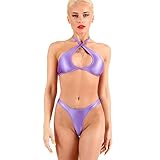 Hot Sexy Sheer When Wet Bikini Bottom & top Set. Cheeky high Waist Two Piece Mini Swimsuit. High Cut Leg Retro Panties & Bra (as1, Alpha, x_s, Regular, Regular) Purple