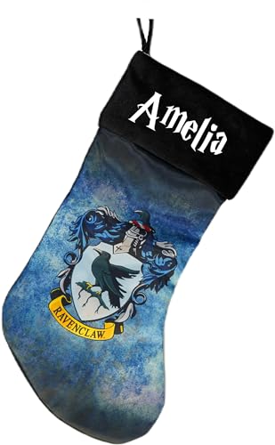 Ravenclaw Christmas Stocking - Personalized Harry Potter Hogwarts School of Witchcraft and Wizardry House Crest Holiday Decoration with Custom Name