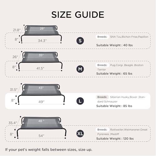 Bedsure Outdoor Elevated Dog Bed Large Sized Dog, Portable Indoor & Outdoor Cooling Raised Cot Pet Hammock Bed with Skid-Resistant Feet, Frame with Breathable Mesh, Grey, 49 inches - Image 6