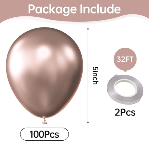 Image of KALOR Metallic Rose Gold Balloons, 100 pcs 5 inch Thick Latex Chrome balloons for Balloon Garland Arch, Birthday Decoration, Wedding Party, Baby Shower Decorations