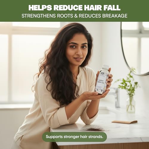 Image of VedaOils Wheat Germ Oil 100ml | 100% Cold Pressed Pure Natural Wheat Germ Oil for Skin & Hair Growth | Anti-Hairfall, Promotes Hair Growth, Softness & Shine