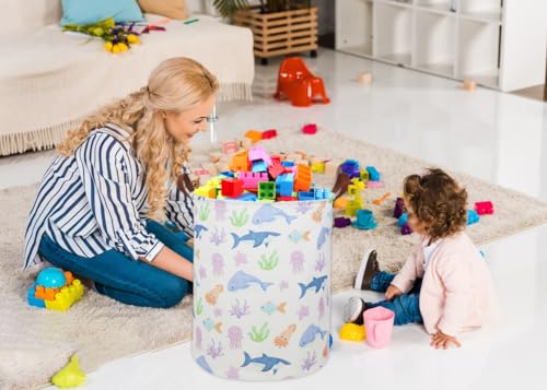 Image of ESSME Fish Laundry Hamper, Hamper Collapsible Canvas Waterproof Ocean Storage Bin, Nursery Hamper,Gift Baskets,(Ocean)