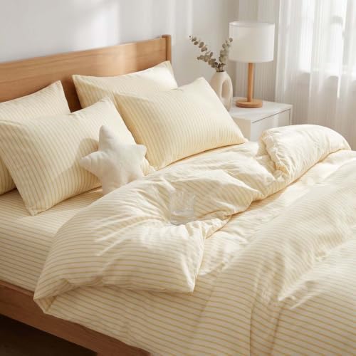 Image of Nayoroom Yellow Striped Duvet Cover Queen Yellow and White St ripe Bedding