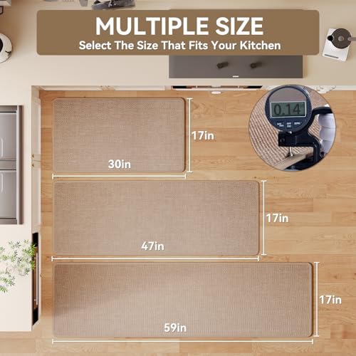 YDKGL Kitchen Mat Set of 2 PCS, Cushioned Non Slip Rugs for Kitchen Floor, Absorbent Runner Comfort Standing Mats Washable for Kitchen,Floor，Office, Home （Brown 17x30+17x59）