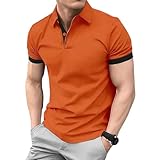 Camisa de Manga Corta Ajustada para Hombre, con Cuello Abotonado, Estilo Casual de Verano, para Golf, Color Naranja y Negro, Talla M.
