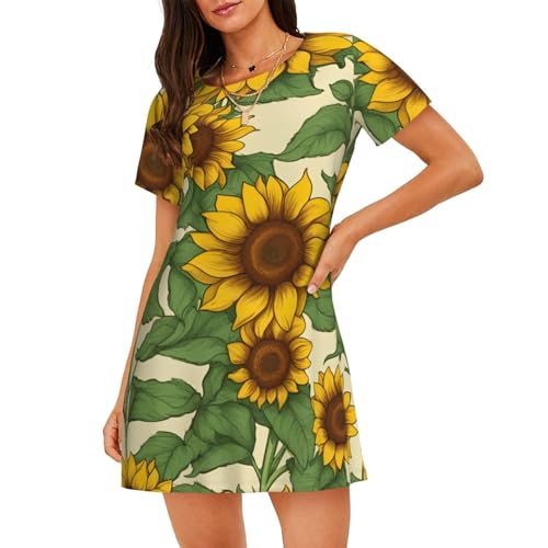 Chemise de nuit légère manches courtes femme coton tournesol