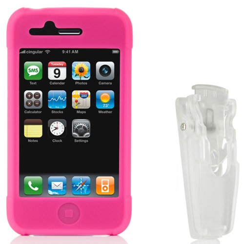 Coque iPhone 3G rose housse de protection rigide avec clip ceinture