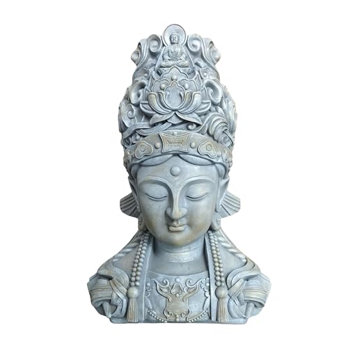 Relaxdays Buste Bouddha Décoration Zen Résistante aux Intempéries 44x32x21 cm Gris Clair