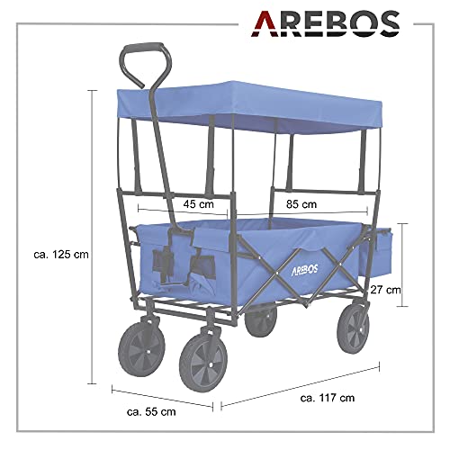 Arebos Opvouwbare Bolderkar met Dak | Transportkar | 2x Netvakken en 1x Buitenvak | Opvouwbaar | draagvermogen tot 70 kg… - Afbeelding 8
