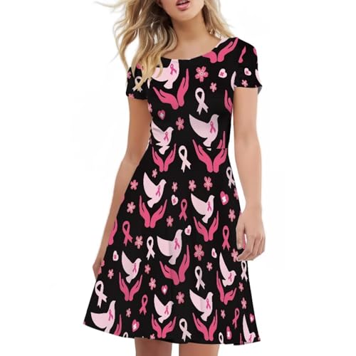 Image of HUGS IDEA Womens Puffy Swing Midi Dress Round Neck Short Sleeve Party A-Line Dresses
