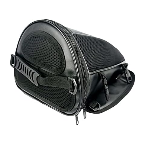 MIGHTYDUTY Leather Motorcycle Backseat Tail Bags, Waterproof PU Super Light Tank Bag, Multifunctional Motorbike Rear Seat Storage Saddle Bag Black Cover