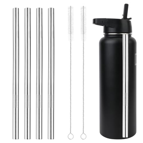4pcs Straw Replacement for Iron °Flask Wide Mouth Camping & Hiking Hydration Flask 40oz, Stainless Steel Cup Bottle Straws with 2 Brushes Accessories for Iron Flask Wide Mouth Flask Straw Lid