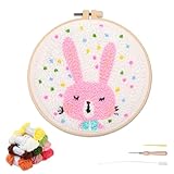 artcici Stanznadel-Set für Anfänger mit Tier-Hasen-Rosa-Muster-Werkzeug und Garn, einfaches Sticken, Teppich-Haken-Set (Kaninchen)
