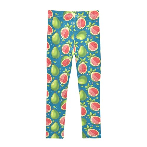 senya Girls Printed Leggings Yoga Pants Blue Background Guava Pattern for Kids in 4t to 10 Years, 4T2