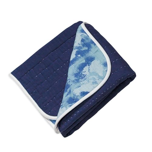 Image of HonestBaby Hand-Quilted Baby Blanket Reversible 100% Organic Cotton for Infant Boys, Girls, Watercolor World, One Size