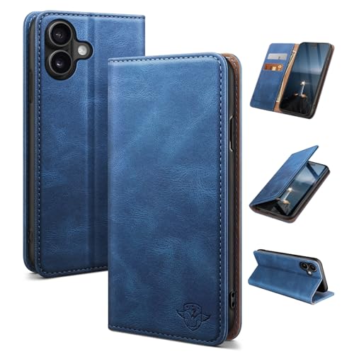 Étui portefeuille iPhone 16 cuir haute qualité bleu ciel chic