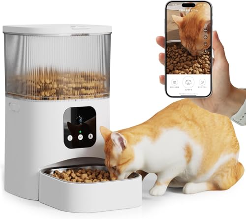 自動給餌器 猫 犬 自動餌やり機 タイマー機能 ペット給餌機 音声録音 スマホ遠隔操作 アプリ操作 ステンレス製ボウル付き 2WAY給電 お手入れ簡単 定時定量 3L 手動給餌可 (PT08, 17.3*14.8*14.8)