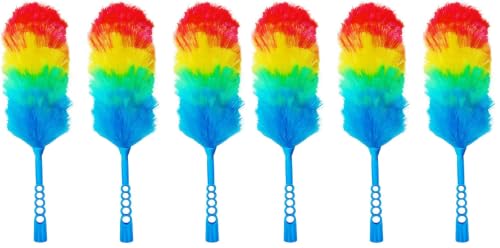 Image of 6 Pack Upgrade 19 inch Rainbow Static Feather Duster with Beandable and Washable Head - More Fibers Bigger Head Less Loss of Fiber