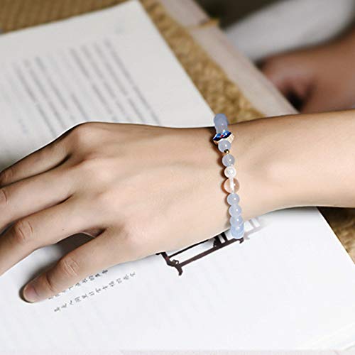 Bracelet Agate Blanche et Calcédoine Bleue Feng Shui Ruyi