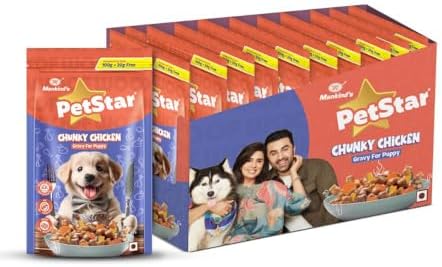 Mankind Petstar Puppy Wet Dog Food (High Protein) Chunky Chicken Gravy, 120g (Pack of 15) | Made with Real Chicken & Veggies |No Artificial Flavors