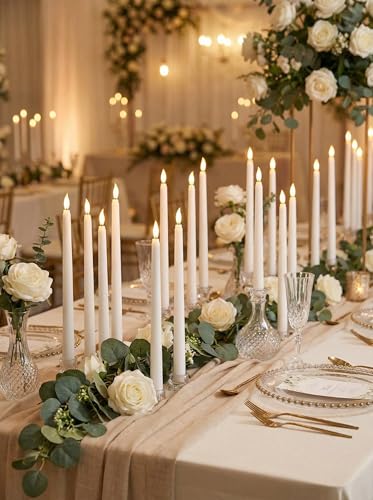 Image of Retisee 50 Pcs 11 Inch Flameless Taper Candles LED Candles Bulk Battery Operated Taper Candle Flickering LED Candlesticks for Valentines Birthday Wedding Party Decor (Classic Style,White)