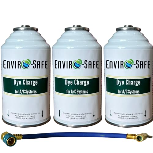 ENVIRO-SAFE UV Dye Charge Leak Detector for R1234YF R134a R12 R22 R600a R290 & More | Fluorescent AC Leak Detection Dye 3 Cans (Include R1234YF Hose)