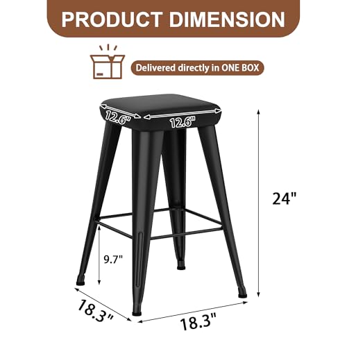Image of Yongchuang Black Bar Stools Set of 2, 24 inch Upholstered Counter Stools with Metal Legs PU Leather Modern Backless Kitchen Barstools