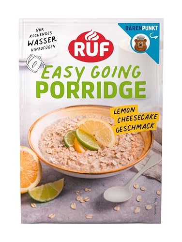 RUF Porridge Lemon Cheesecake, Instant Haferbrei mit kandierten Zitronenschalenstückchen, erfrischende Trendsorte für den Sommer, 1 x 65g Beutel