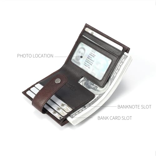 Men's brand buckle genuine leather wallet, Portable mini wallet with multiple card slots for banknotes, Zipper change slot (Coffee)3