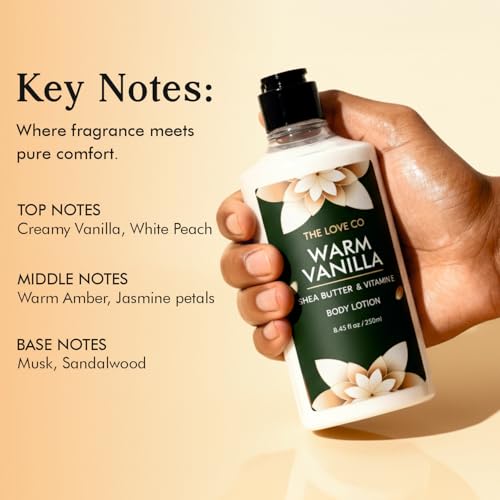 Image of The Love Co Warm Vanilla Body Lotion for Women 250ml | Floral Fragrance | Deep Moisturizing, Non-Sticky Formula | Luxury Body Care Gift