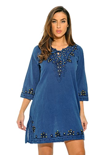 Riviera Sun 21606-DKDEN-1X Swimsuit Cover Up/Tunic/Resort Wear Dark Denim