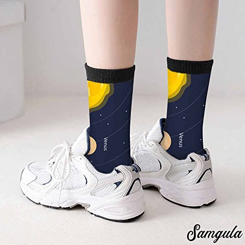 Image of Red Striped Crew Socks for Woman Size 6-8 Christmas Tree Moose Snowflake Dots Lines Girls Socks